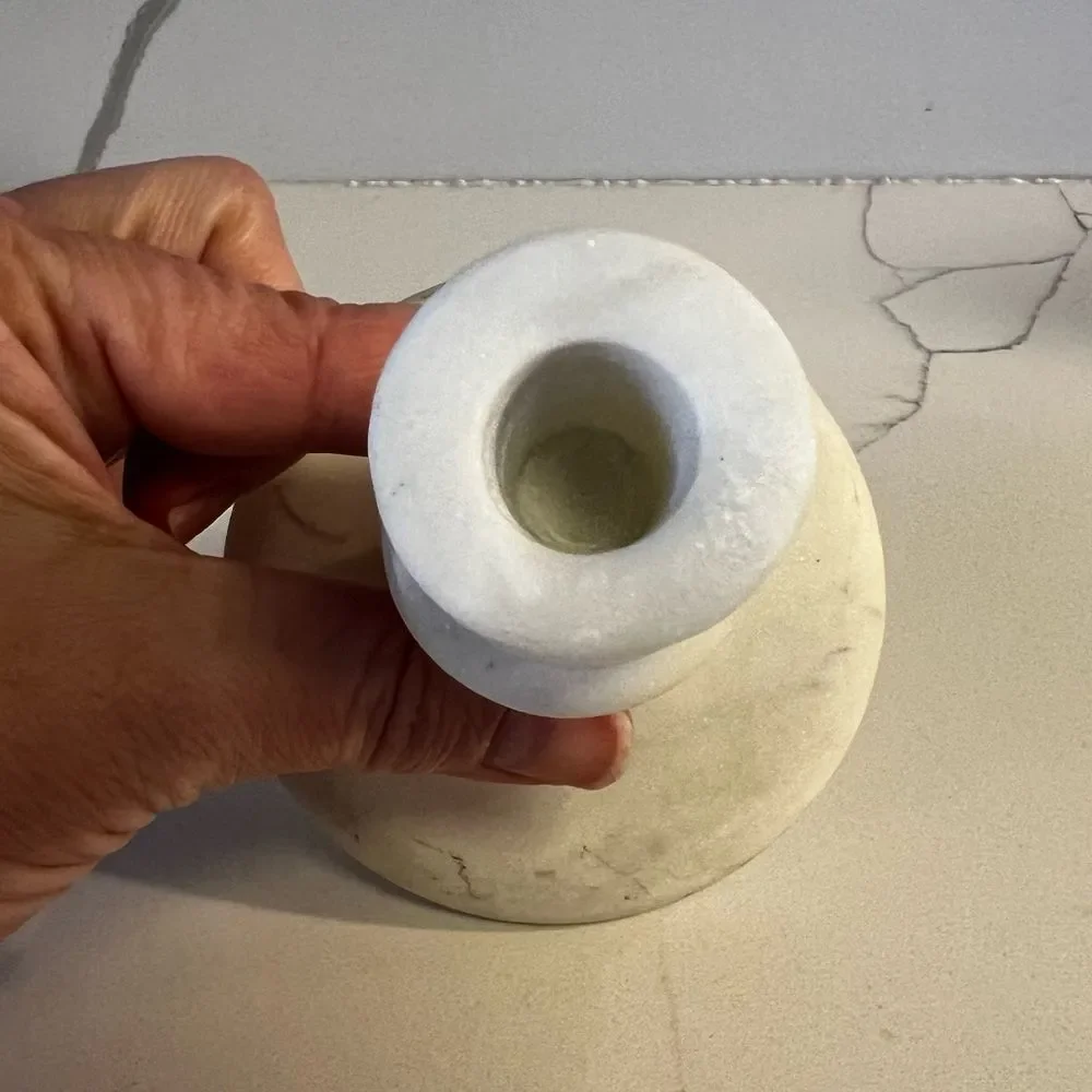 Williams Sonoma White Marble Turned Candlestick Holder